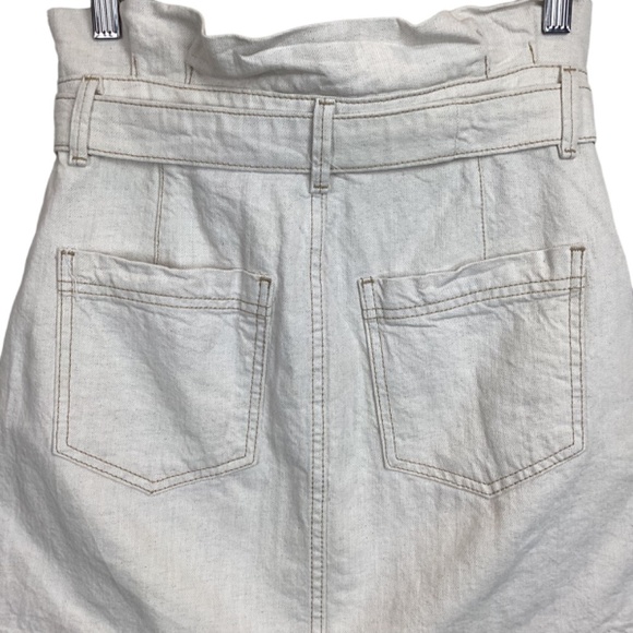Free People paper bag waist mini skirt‎ oatmeal denim size 2 zippered & belt tie - Picture 7 of 9